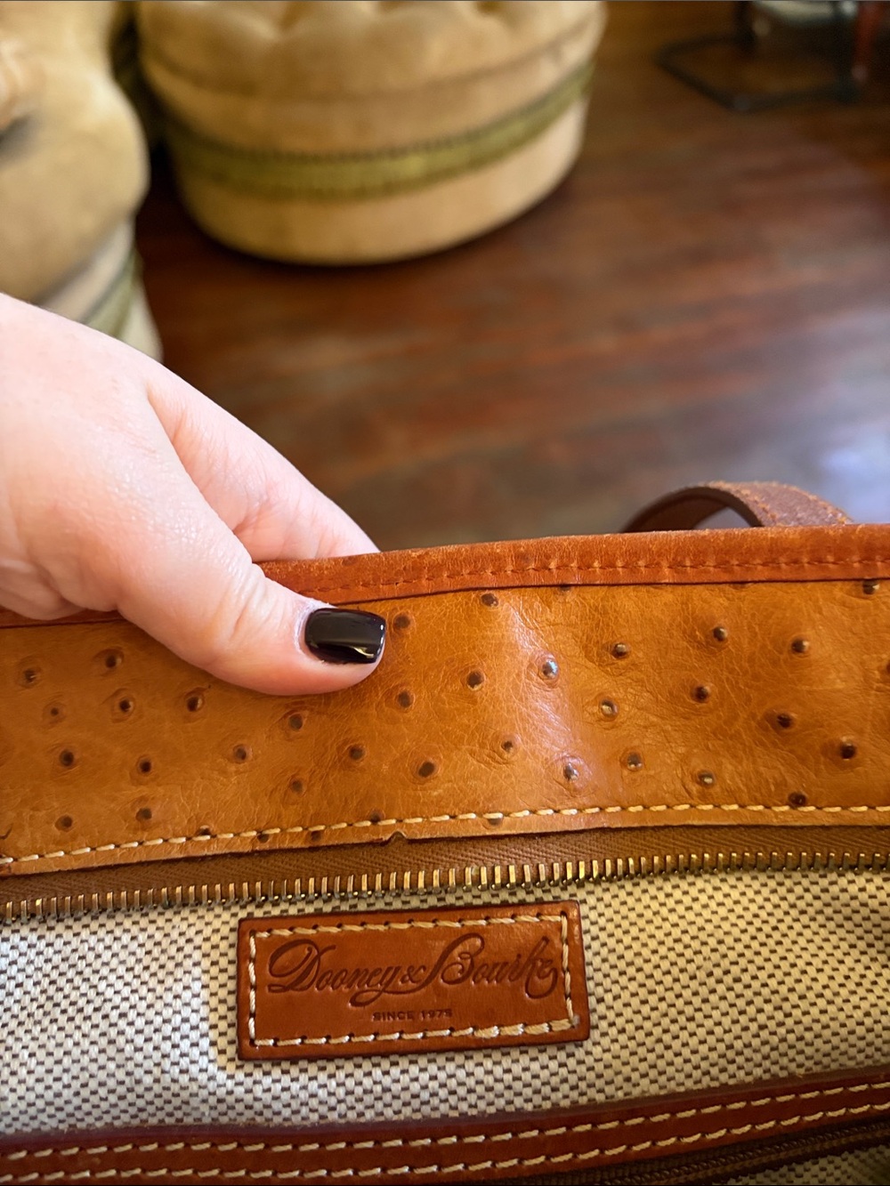 Dooney & Bourke Tan Ostrich-Embossed Leather Tote - Picture 3 of 5